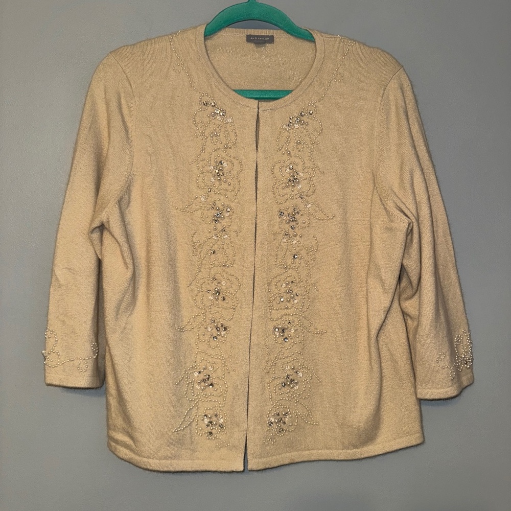 Ann Taylor Beaded Ultra Soft Angora Blend Sweater Cardigan Size XL